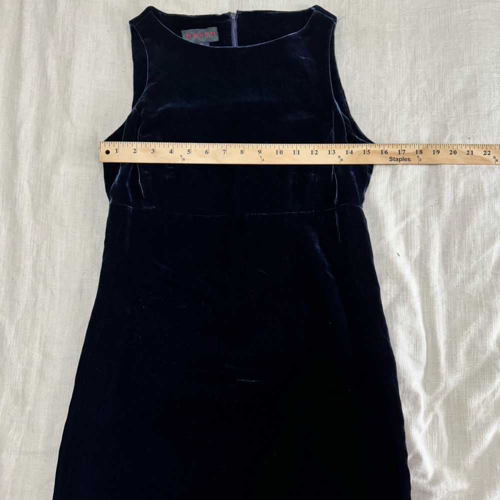 Ralph Lauren Tartan Plaid Label Velvet Dark Blue Dress 6 Sequin 90s Whimsigoth - Picture 4 of 6